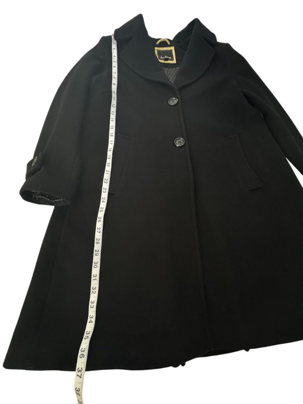 Sam Edelman Wool Blend Coat Black Notch Collar Classic Minimalist Size 12 - Picture 6 of 9